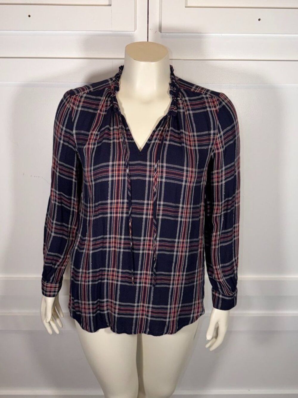 LOFT Plaid Blouse Women’s M Blue/Red